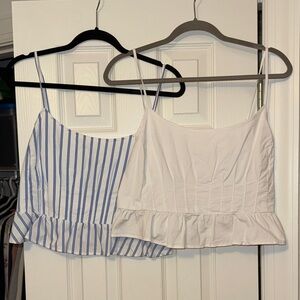 American Eagle Peplum Cami Duo - Striped and White Ruffle Hem size large